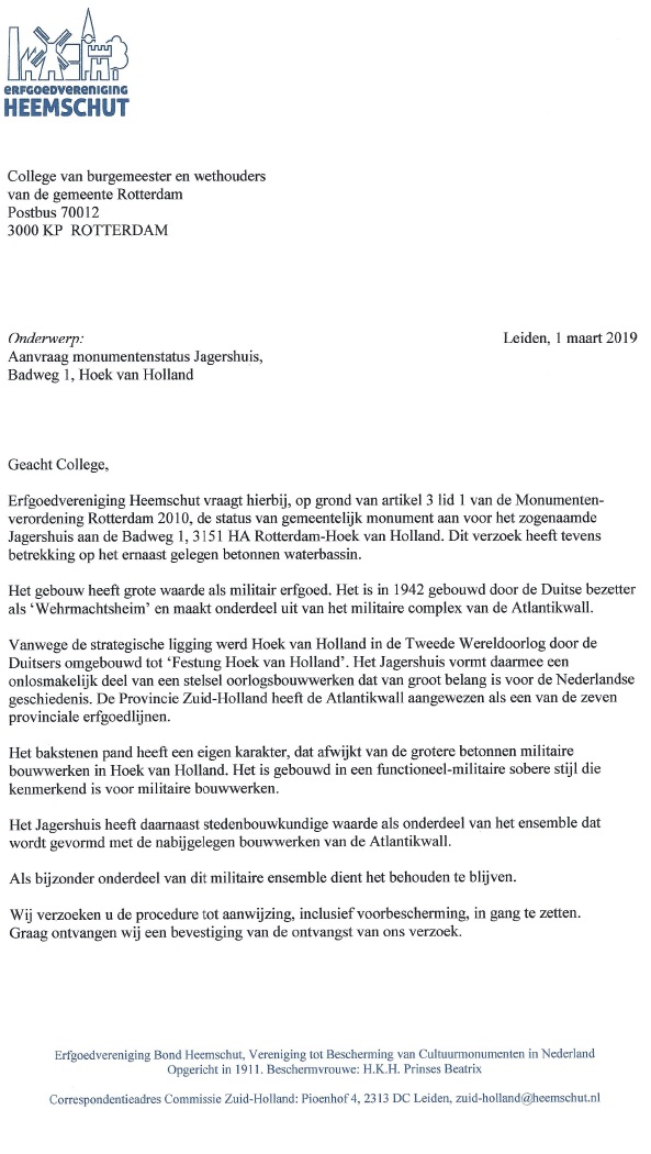 Brief van Heemschut Roterodamum en Cuypers
